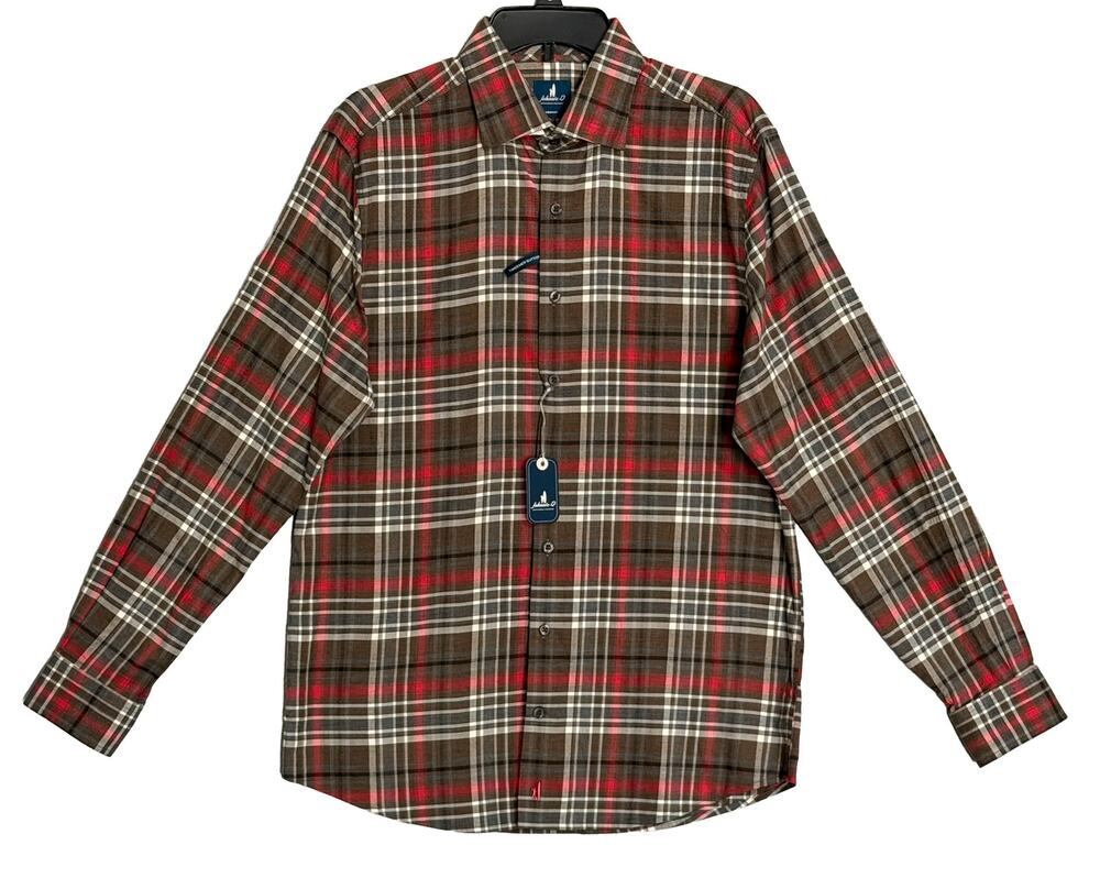 Johnnie-O Langston Shirt Men's Medium Long Sleeve Stretch Button-Down Coffee NWT